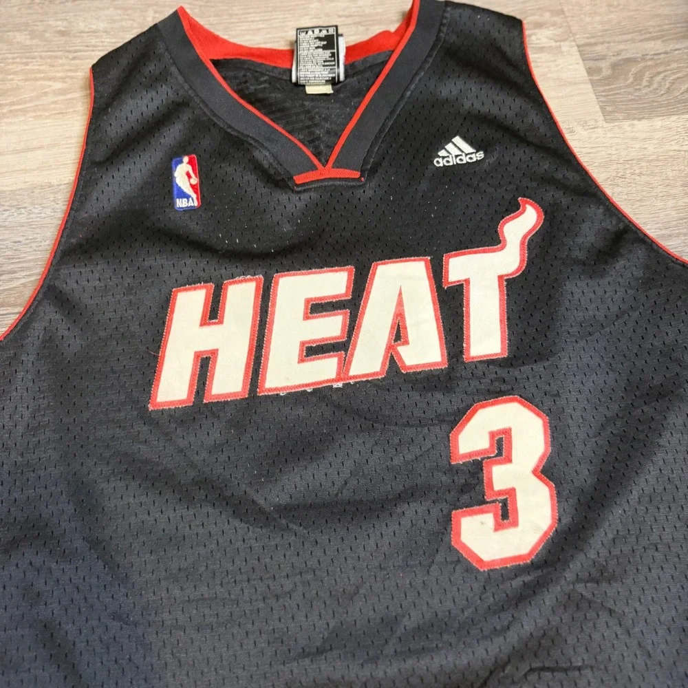 Adidas NBA Miami Heat Dwyane Wade 3 Jersey Black Swingman Mens Large Length +2
